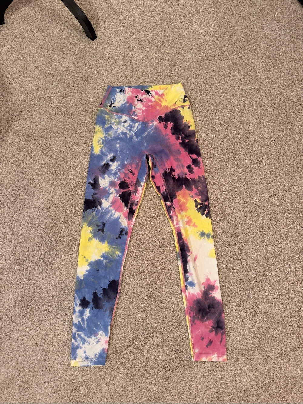 High-Waist Tie-Dye Leggings in Pink, Blue & Yellow